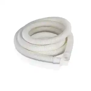 White corrugated flexible hose coiled with white end fittings visible at one end